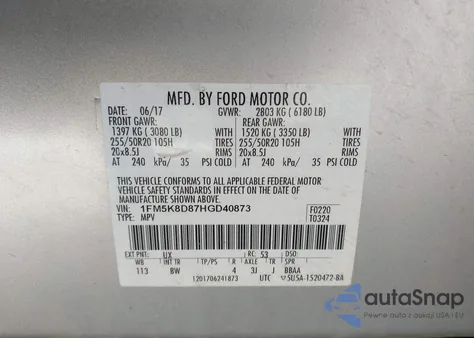 2017 Ford Explorer Xlt from USA, damaged, VIN 1FM5K8D87HGD40873